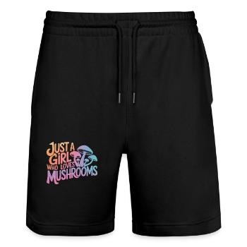 Pilz Pilze Funghi Champignon - Stanley/Stella Unisex Bio Joggingshorts Trainer  - Schwarz - Vorne - Nik (191cm) & Marisol (170cm)