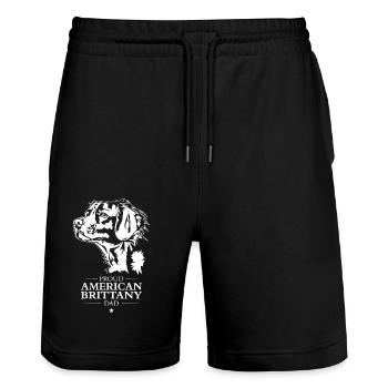 American Brittany Dad Hunde Hund Brittany Wilsigns - Stanley/Stella Unisex Bio Joggingshorts Trainer  - Schwarz - Vorne - Nik (191cm) & Marisol (170cm)