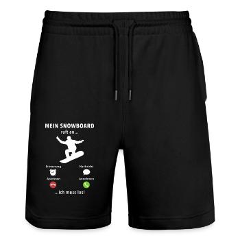 Mein Snowboard ruft an - ich muss los - Spruch - Stanley/Stella Unisex Bio Joggingshorts Trainer  - Schwarz - Vorne - Nik (191cm) & Marisol (170cm)