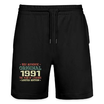 Légende Depuis 1991 Né en 1991 - 33e Anniversaire - Short de jogging bio TRAINER Stanley/Stella unisexe - noir - Devant - Nik (191cm) & Marisol (170cm)