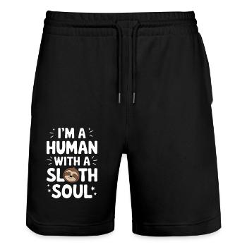 Faultier Faultiere Schlafen Faul - Stanley/Stella Unisex Bio Joggingshorts Trainer  - Schwarz - Vorne - Nik (191cm) & Marisol (170cm)