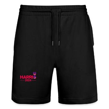 US Wahlen 2024 Harris - Stanley/Stella Unisex Bio Joggingshorts Trainer  - Schwarz - Vorne - Nik (191cm) & Marisol (170cm)