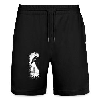 Schwarz-weißer japanischer Rabe - minimalistisches Design - Stanley/Stella Unisex Bio Joggingshorts Trainer  - Schwarz - Vorne - Nik (191cm) & Marisol (170cm)