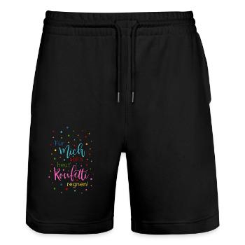 Für mich soll's heut Konfetti regnen in bunt - Stanley/Stella Unisex Bio Joggingshorts Trainer  - Schwarz - Vorne - Nik (191cm) & Marisol (170cm)