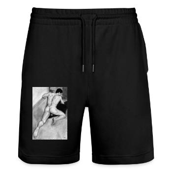 Crayon d’homme cul - Short de jogging bio TRAINER Stanley/Stella unisexe - noir - Devant - Nik (191cm) & Marisol (170cm)