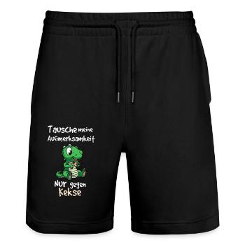 Kleines Krokodil Spruch Design - Stanley/Stella Unisex Bio Joggingshorts Trainer  - Schwarz - Vorne - Nik (191cm) & Marisol (170cm)