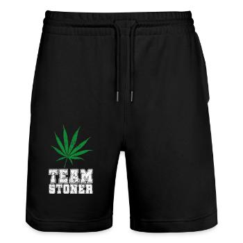 Team Stoner vintage white - Stanley/Stella Trainer Unisex Organic Jogging Shorts - black - Front - Nik (191cm) & Marisol (170cm)