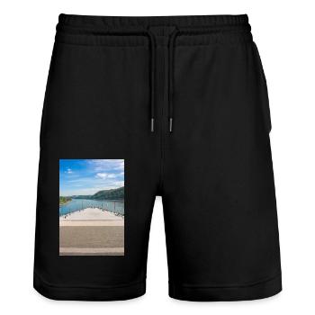 Deutsches Eck Koblenz Rhein & Mosel Poster - Stanley/Stella Unisex Bio Joggingshorts Trainer  - Schwarz - Vorne - Nik (191cm) & Marisol (170cm)
