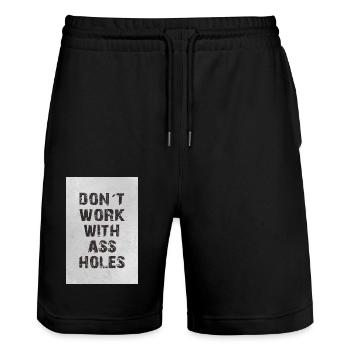 don t work with assholes - Stanley/Stella Trainer Unisex Organic Jogging Shorts - black - Front - Nik (191cm) & Marisol (170cm)