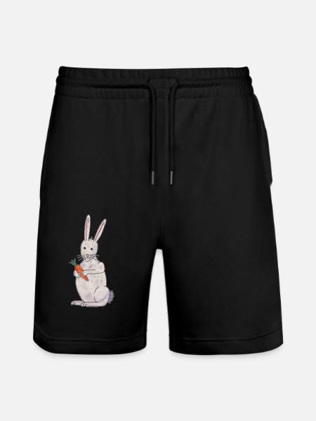cute rabbit rabbit with carrot - Stanley/Stella Trainer Unisex Organic Jogging Shorts - black
