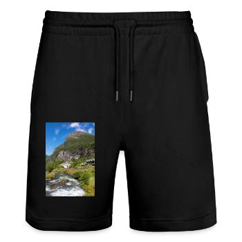 Geiranger panorama view from Storseterfossen - Stanley/Stella Unisex Bio Joggingshorts Trainer  - Schwarz - Vorne - Nik (191cm) & Marisol (170cm)