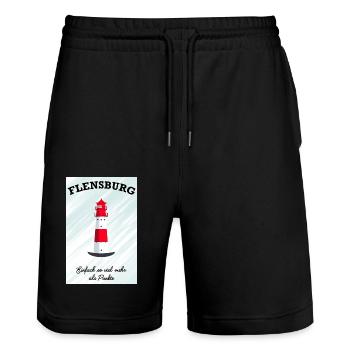 Flensburg Leuchtturm Falshöft, Mehr als Punkte - Stanley/Stella Unisex Bio Joggingshorts Trainer  - Schwarz - Vorne - Nik (191cm) & Marisol (170cm)