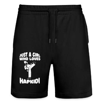 Hapkido Judo Karate Kampfsport Aikido Kampfkunst - Stanley/Stella Unisex Bio Joggingshorts Trainer  - Schwarz - Vorne - Nik (191cm) & Marisol (170cm)