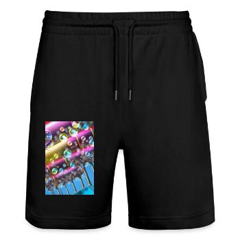 Bulles de savon colorées - Short de jogging bio TRAINER Stanley/Stella unisexe - noir - Devant - Nik (191cm) & Marisol (170cm)
