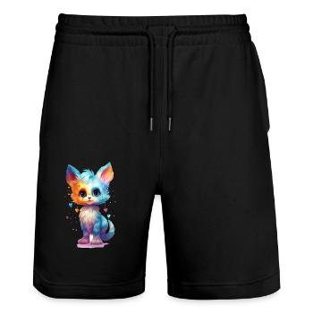 Niedliches kleines Sweetheard Kitty Cat Shirt Design - Stanley/Stella Unisex Bio Joggingshorts Trainer  - Schwarz - Vorne - Nik (191cm) & Marisol (170cm)