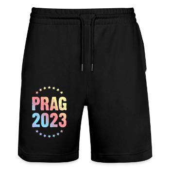 Prague 2023 - Stanley/Stella Trainer Unisex Organic Jogging Shorts - black - Front - Nik (191cm) & Marisol (170cm)