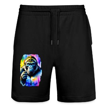Gorilla #1 - Stanley/Stella Trainer Unisex Organic Jogging Shorts - black - Front - Nik (191cm) & Marisol (170cm)