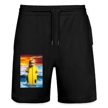 Surfer Baby - Stanley/Stella Trainer Unisex Organic Jogging Shorts - black - Front - Nik (191cm) & Marisol (170cm)