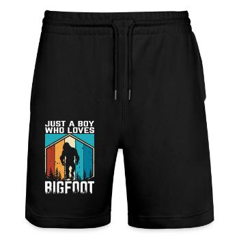 Just a Boy who loves Bigfoot - Stanley/Stella Trainer Unisex Organic Jogging Shorts - black - Front - Nik (191cm) & Marisol (170cm)