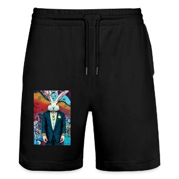 Hase im Anzug | moderner, urbaner Stil, farbenfroh - Stanley/Stella Unisex Bio Joggingshorts Trainer  - Schwarz - Vorne - Nik (191cm) & Marisol (170cm)