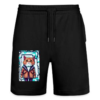Chat mignon en manteau de fourrure | Pop Art Graffiti - Short de jogging bio TRAINER Stanley/Stella unisexe - noir - Devant - Nik (191cm) & Marisol (170cm)