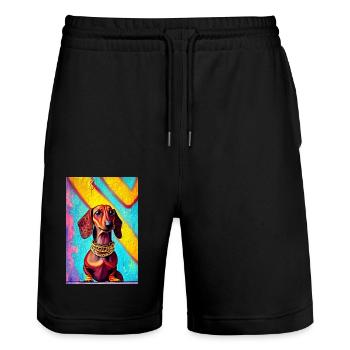 Modern Pop Art Print | Dachshund with Graffiti Colorful - Stanley/Stella Trainer Unisex Organic Jogging Shorts - black - Front - Nik (191cm) & Marisol (170cm)