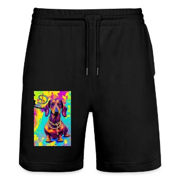 Modern Pop Art Print | Badger with Graffiti Colorful - Stanley/Stella Trainer Unisex Organic Jogging Shorts - black - Front - Nik (191cm) & Marisol (170cm)