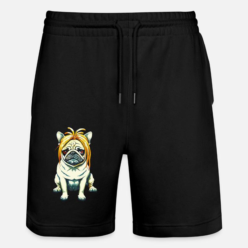 Mops mit Perücke #PugLife - Stanley/Stella Unisex Bio Joggingshorts Trainer  - Schwarz