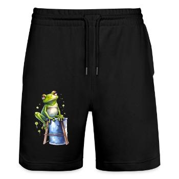 Cool weatherman - Stanley/Stella Trainer Unisex Organic Jogging Shorts - black - Front - Nik (191cm) & Marisol (170cm)