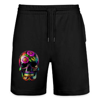 Skull in Mexican style - Stanley/Stella Trainer Unisex Organic Jogging Shorts - black - Front - Nik (191cm) & Marisol (170cm)