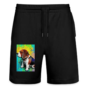 Modernes Pop-Art Print | bunt | Beagle Hund - Stanley/Stella Unisex Bio Joggingshorts Trainer  - Schwarz - Vorne - Nik (191cm) & Marisol (170cm)