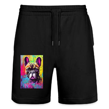 Modern Pop Art Print | colorful | French Bulldog - Stanley/Stella Trainer Unisex Organic Jogging Shorts - black - Front - Nik (191cm) & Marisol (170cm)