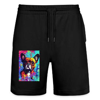 Modern Pop Art Print | colorful | French Bulldog - Stanley/Stella Trainer Unisex Organic Jogging Shorts - black - Front - Nik (191cm) & Marisol (170cm)