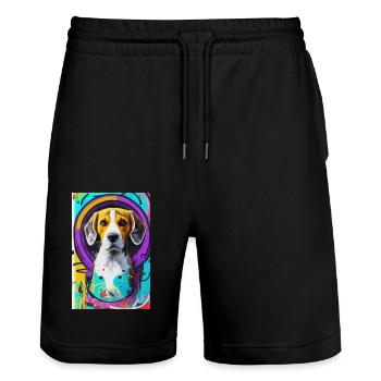 Modernes Pop-Art Print | bunt | Beagle Hund - Stanley/Stella Unisex Bio Joggingshorts Trainer  - Schwarz - Vorne - Nik (191cm) & Marisol (170cm)