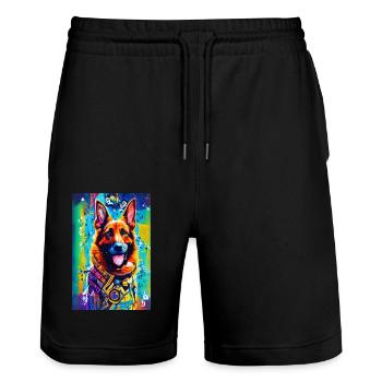 Modern Pop Art Print | colorful | German Shepherd - Stanley/Stella Trainer Unisex Organic Jogging Shorts - black - Front - Nik (191cm) & Marisol (170cm)