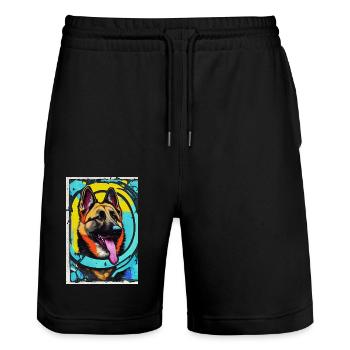 Impression pop art moderne | coloré | Berger allemand - Short de jogging bio TRAINER Stanley/Stella unisexe - noir - Devant - Nik (191cm) & Marisol (170cm)