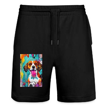 Modernes Pop-Art Print | bunt | Beagle Hund - Stanley/Stella Unisex Bio Joggingshorts Trainer  - Schwarz - Vorne - Nik (191cm) & Marisol (170cm)