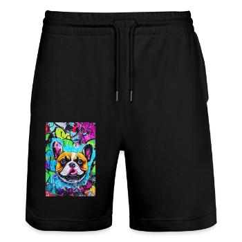 Modern Pop Art Print | colorful | French Bulldog - Stanley/Stella Trainer Unisex Organic Jogging Shorts - black - Front - Nik (191cm) & Marisol (170cm)
