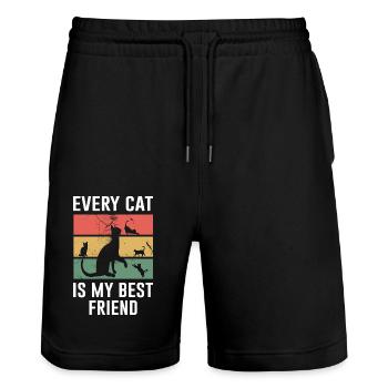 Katze Retro cooler Spruch - Stanley/Stella Unisex Bio Joggingshorts Trainer  - Schwarz - Vorne - Nik (191cm) & Marisol (170cm)