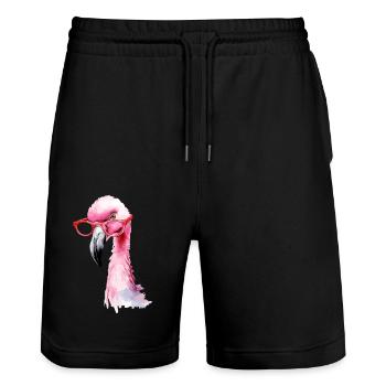 Milau the Pink Flamingo - Stanley/Stella Trainer Unisex Organic Jogging Shorts - black - Front - Nik (191cm) & Marisol (170cm)