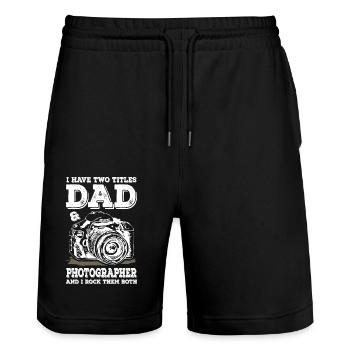Two Titles Dad and Photographer - Stanley/Stella Trainer Unisex Organic Jogging Shorts - black - Front - Nik (191cm) & Marisol (170cm)