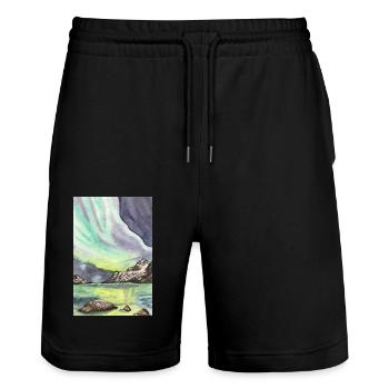 Norwegen Nordlicht Nacht Skandinavien Lofoten - Stanley/Stella Unisex Bio Joggingshorts Trainer  - Schwarz - Vorne - Nik (191cm) & Marisol (170cm)