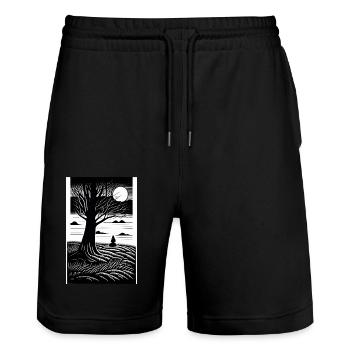 Pleine Lune en noir et blanc - Short de jogging bio TRAINER Stanley/Stella unisexe - noir - Devant - Nik (191cm) & Marisol (170cm)
