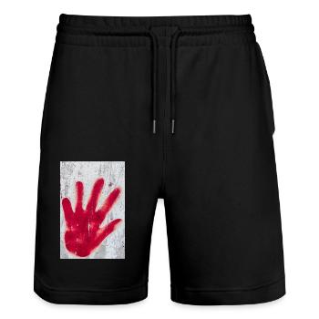Red hand - Stanley/Stella Trainer Unisex Organic Jogging Shorts - black - Front - Nik (191cm) & Marisol (170cm)