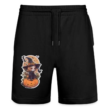 Helloween Kürbis Hexe - Stanley/Stella Unisex Bio Joggingshorts Trainer  - Schwarz - Vorne - Nik (191cm) & Marisol (170cm)