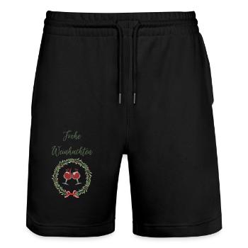 Frohe Weinhachten Rotwein Trinken Ugly Christmas - Stanley/Stella Unisex Bio Joggingshorts Trainer  - Schwarz - Vorne - Nik (191cm) & Marisol (170cm)