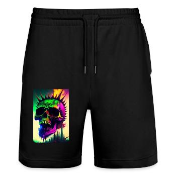Metall Totenkopf - Stanley/Stella Unisex Bio Joggingshorts Trainer  - Schwarz - Vorne - Nik (191cm) & Marisol (170cm)