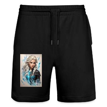 femme cheveux blancs - Short de jogging bio TRAINER Stanley/Stella unisexe - noir - Devant - Nik (191cm) & Marisol (170cm)