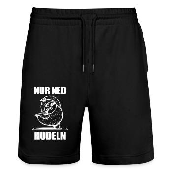 Faultier Nur ned Hudeln - Stanley/Stella Unisex Bio Joggingshorts Trainer  - Schwarz - Vorne - Nik (191cm) & Marisol (170cm)