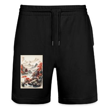 Paysages de la Chine - Short de jogging bio TRAINER Stanley/Stella unisexe - noir - Devant - Nik (191cm) & Marisol (170cm)